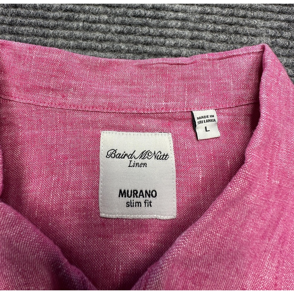 Baird McNutt Linen Shirt Mens Large Pink Short Sleeve Murano Slim Fit Button‎ - Picture 4 of 8